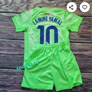 Lamine Yamal Kids' Neon Green Soccer Shirt & Shorts